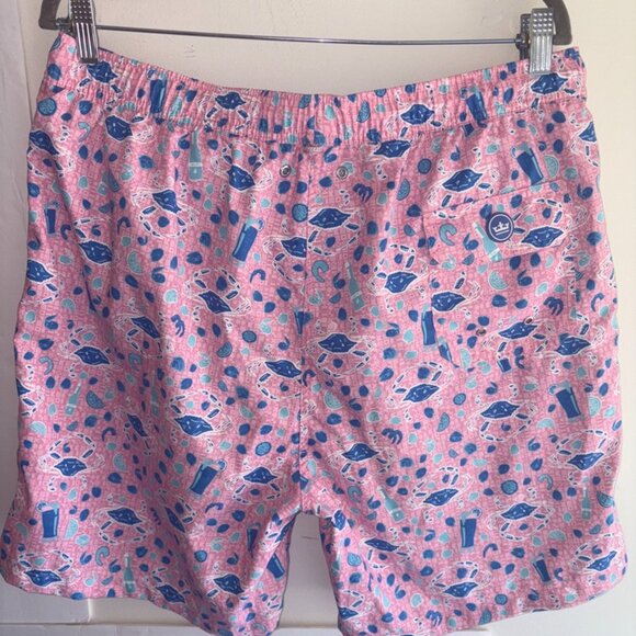 Peter Millar Crab Pattern Swim Trunks Board Shorts Pink Seaside Blue Size Large - Picture 10 of 11